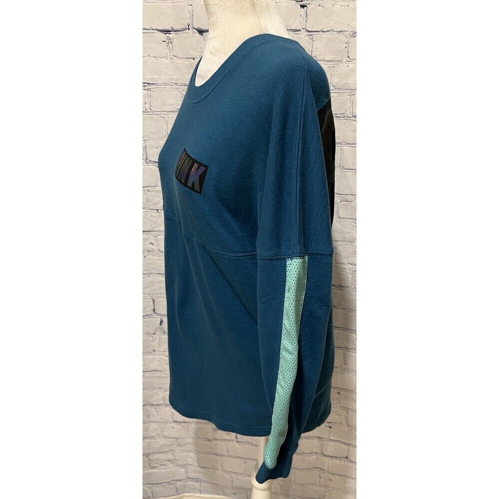 PINK Women's Blue Lightweight Mesh Long Sleeve Crewneck Sweatshirt - Size Small - Picture 3 of 7
